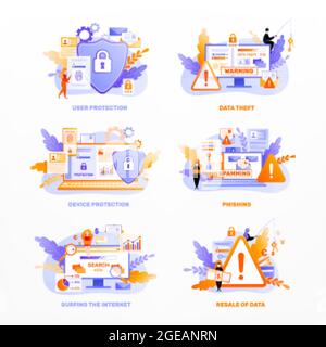 Data privacy day icons color flat compositions with editable text captions alert lock and shield icons vector illustration Stock Vector