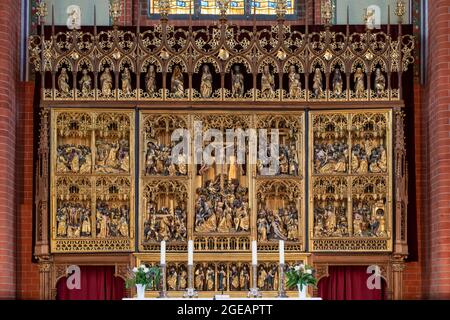 Güstrow, Pfarrkirche St. Marien, Marienkirche, Flügelaltar des Brüsseler Bildschnitzers Jan Borman aus dem Jahr 1522 Stock Photo