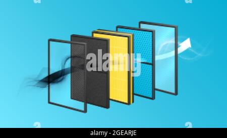 Layered materials realistic composition with view of layers row with ...