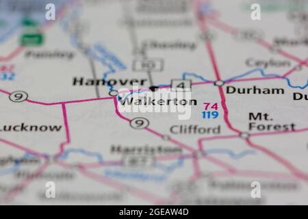 Walkerton Ontario Canada shown on a road map or Geography map Stock Photo