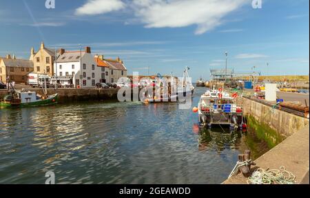 Eyemouth Harbour is a small coastal town in the Scottish borders in Scotland, UK Stock Photo