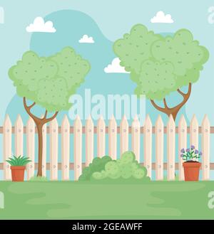 backyard tree and houseplant scene Stock Vector Image & Art - Alamy