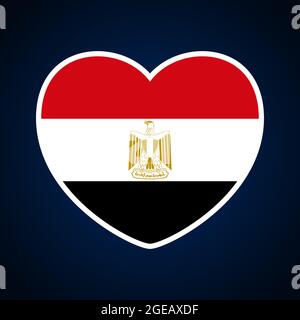 egypt flag in a shape of heart. Icon flat heart symbol of love on the background national flag. Vector illustration. Stock Vector