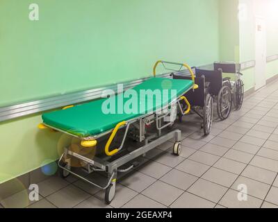Wheelchairs in a hospital for the sick. The movement of non-walking people. Healthcare and medicine Stock Photo