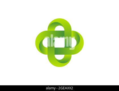 3D green logo in celtic know style, Business Abstract icon. Corporate, Media, Overlapping Cross. Bio Technology styles vector design template isolated Stock Vector