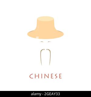 Chinese man in traditional hat. Vector illustration. Stock Vector