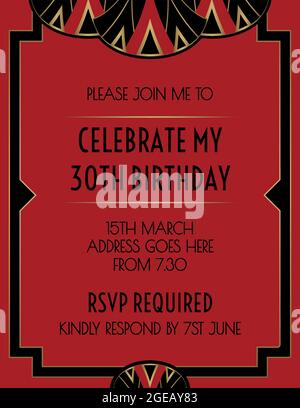 Gatsby Elegant Red Art Deco Invitation Design Stock Vector
