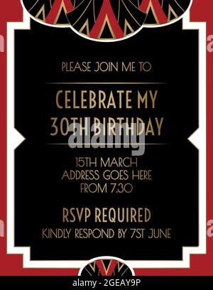 Gatsby Elegant Red Art Deco Invitation Design Stock Vector