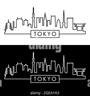 Tokyo skyline. Linear style. Editable vector file. Stock Vector