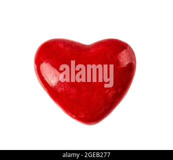 Red clay valentine heart isolated on white background. Love, togetherness and Valentine day design element for holiday, greeting card, postcard. Stock Photo