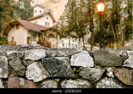 Stone wall in old european city. Tourists destination Stock Photo