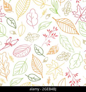 Seamless pattern of autumn leaves on a white background. Suitable for wallpaper, gift paper, drawing fill, web page background, autumn greeting cards. Stock Vector