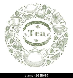 Organic tea and herbal hot beverages for health Stock Vector