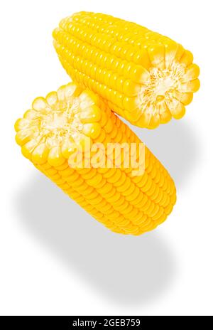 Falling corn isolated on white background with clipping path. Stock Photo