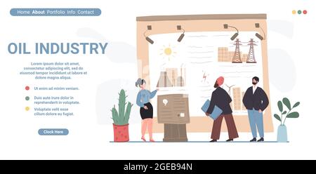 Cartoon flat visitors and workers characters at exhibition,vector landing page design Stock Vector