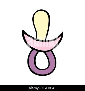 Color vector illustration of baby pacifier. Hand drawn icon. Stock Vector