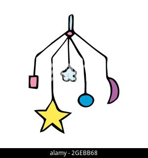 Color vector illustration of a mechanical musical toy over a baby bed. Stock Vector
