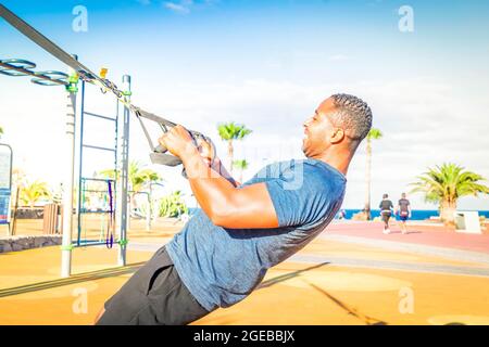 Sport workout of caoucasian and african american men Stock Photo