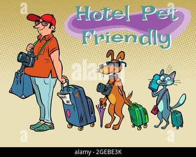 pet friendly hotel. Recreation for tourists with animals. Travel and tourism Stock Vector