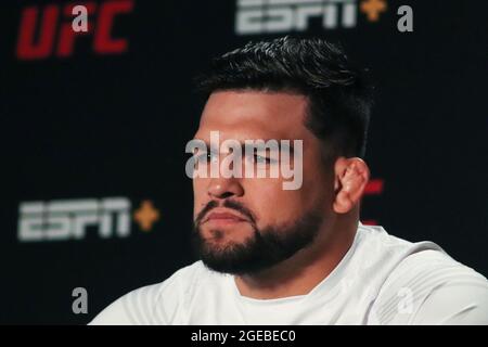LAS VEGAS, NV - AUGUST 18: Kelvin Gastelum interacts with media during the UFC Vegas 34: Cannonier v Gastelum  Media Day at UFC Apex on August 18, 2021 in Las Vegas, Nevada, United States. (Photo by Diego Ribas/PxImages) Credit: Px Images/Alamy Live News Stock Photo