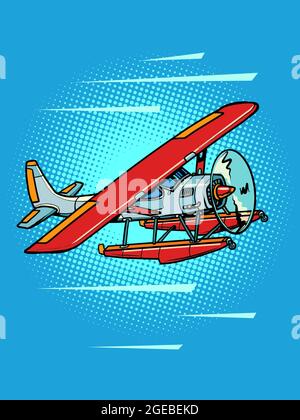 hydroplane, passenger water propeller plane, retro recreational aviation Stock Vector