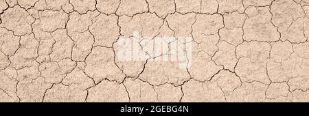 Texture of very dry and cracked earth. Drought or lack of water concept. Long banner with copy space. Stock Photo
