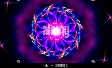 Abstract floral background - blue and purple flower with glowing petal Stock Photo