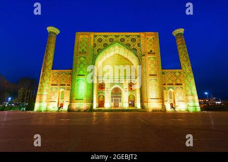 Registan Ulugh Beg Madrasah is a part of Registan ancient city, Samarkand city in Uzbekistan Stock Photo