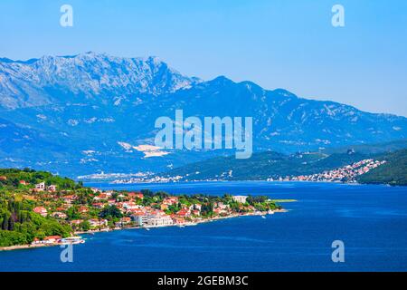Bay of Kotor aerial panoramic landscape view from the Savina Monastery in Montenegro Stock Photo