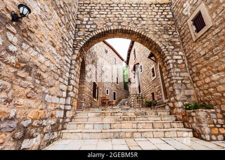 Local houses in Ulcinj Old Town or Stari Grad, an ancient castle and neighborhood in Ulcinj, Montenegro Stock Photo