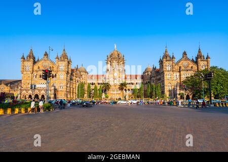 Chhatrapati Shivaji Maharaj Terminus or Victoria Terminus is a historic terminal train station and UNESCO World Heritage Site in Mumbai city, India Stock Photo