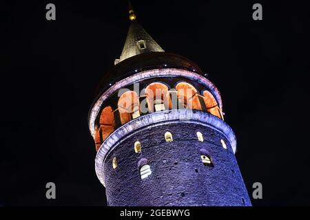 Turkey Istanbul - Galata Tower at night Stock Photo