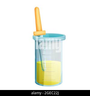 Laboratory Beaker, glass flask with dropper in cartoon style isolated on white background. Chemical, study equipment. Empty tube. Vector illustration Stock Vector