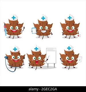 Doctor profession emoticon with maple dried leaf cartoon character. Vector illustration Stock Vector