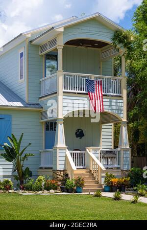 Florida home displaying an American flag on Anastasia Island in St. Augustine, Florida. (USA) Stock Photo
