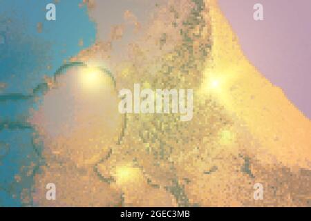 Abstract gold sand and ocean blue fluid art alcohol ink pattern Stock Vector