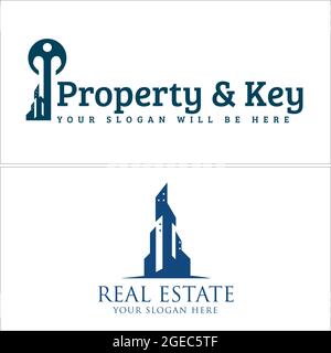 Business property with icon initial building real estate and key combination logo Stock Vector
