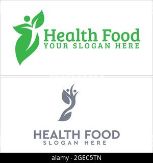 Health food with icon people leaf plant combination logo Stock Vector