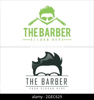 Barber Shop with hair knife and hairstyle man vector logo Stock Vector