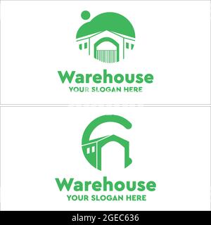 Green warehouse icon symbol initial logo Stock Vector