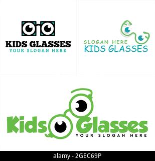 Medical optic kids logo with icon eyeglasses cute Stock Vector