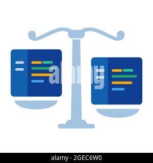 algorithm making decision thinking analyzing consider make judgement concept of code in law Stock Vector
