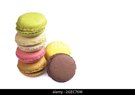 Tasty colorful macaroon on white background with space for text Stock Photo