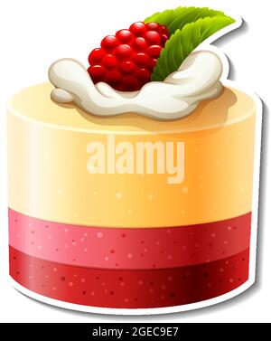 Three layer cake with raspberry sticker isolated on white background illustration Stock Vector