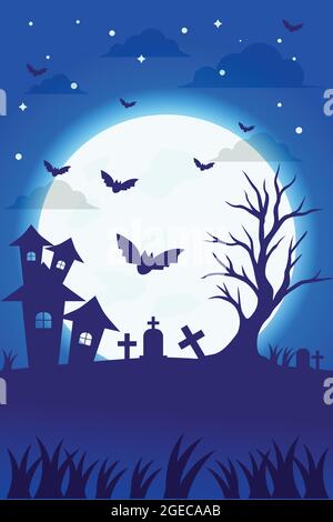 spooky halloween night background illustration. halloween vector design poster template Stock Vector