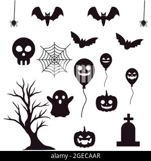 set silhouettes of halloween vector illustration. Stock Vector
