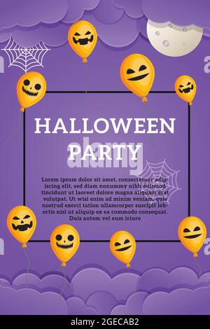 Halloween party with scary face balloon background. halloween poster, halloween banner party vector illustration design Stock Vector