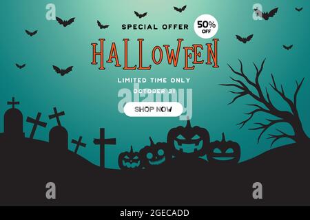 Halloween special offer banner promotion template. vector illustration design Stock Vector