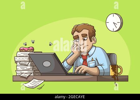 Man Sits At Work Stock Vector