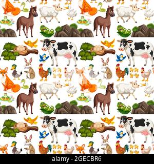 Seamless pattern with cute wild animals on white background illustration Stock Vector